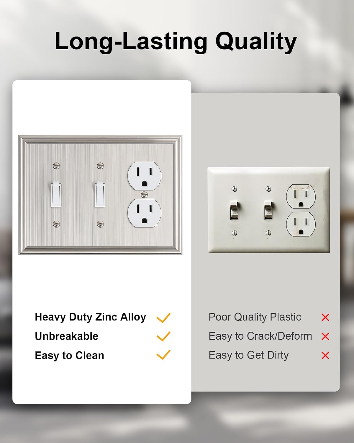 2-Pack Zinc Alloy Combo Double Toggle/Single Duplex Outlet Covers | Decorative Switch Plate Covers, Wall Plate for