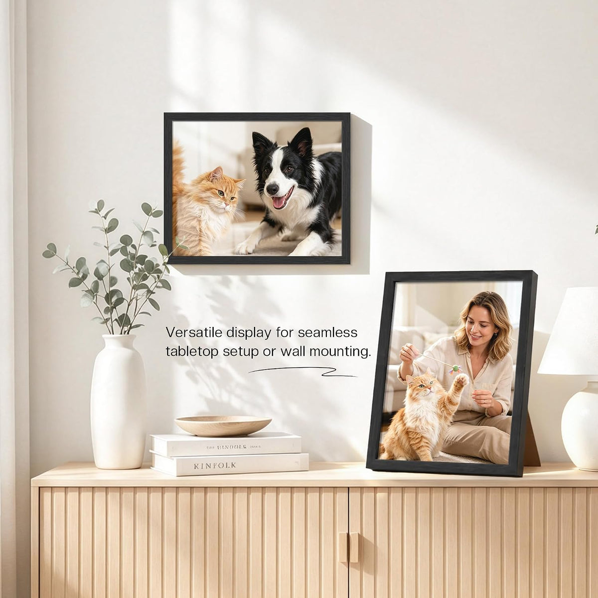 11x14 Picture Frame 3 Pack, Wall Mount & Tabletop Display, Black | Black Wood Grain, Clear Shatterproof Cover