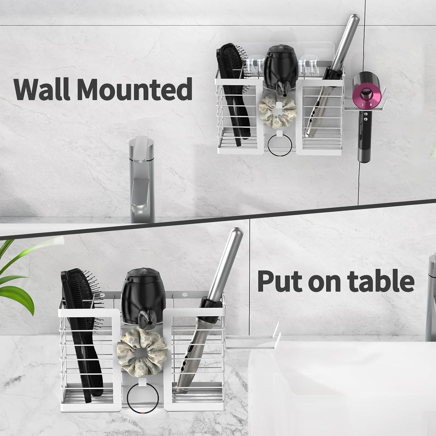 FUNKYLEE Bathroom Organizers and Storage, 3 in 1 Metal Wall Mount for Flat Iron, Curling Iron, Straightener, Hair Care