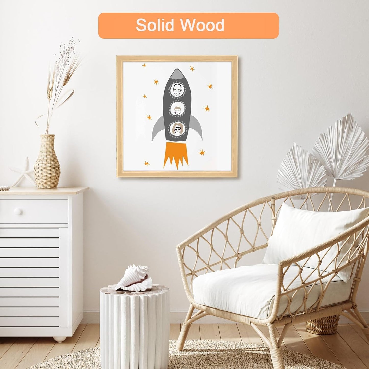 24x24 Wood Frame, Rustic Natural Wooden 24x24in Poster Picture Frame, Modern Beige Woodgrain 24 x 24inch Gallery Wall