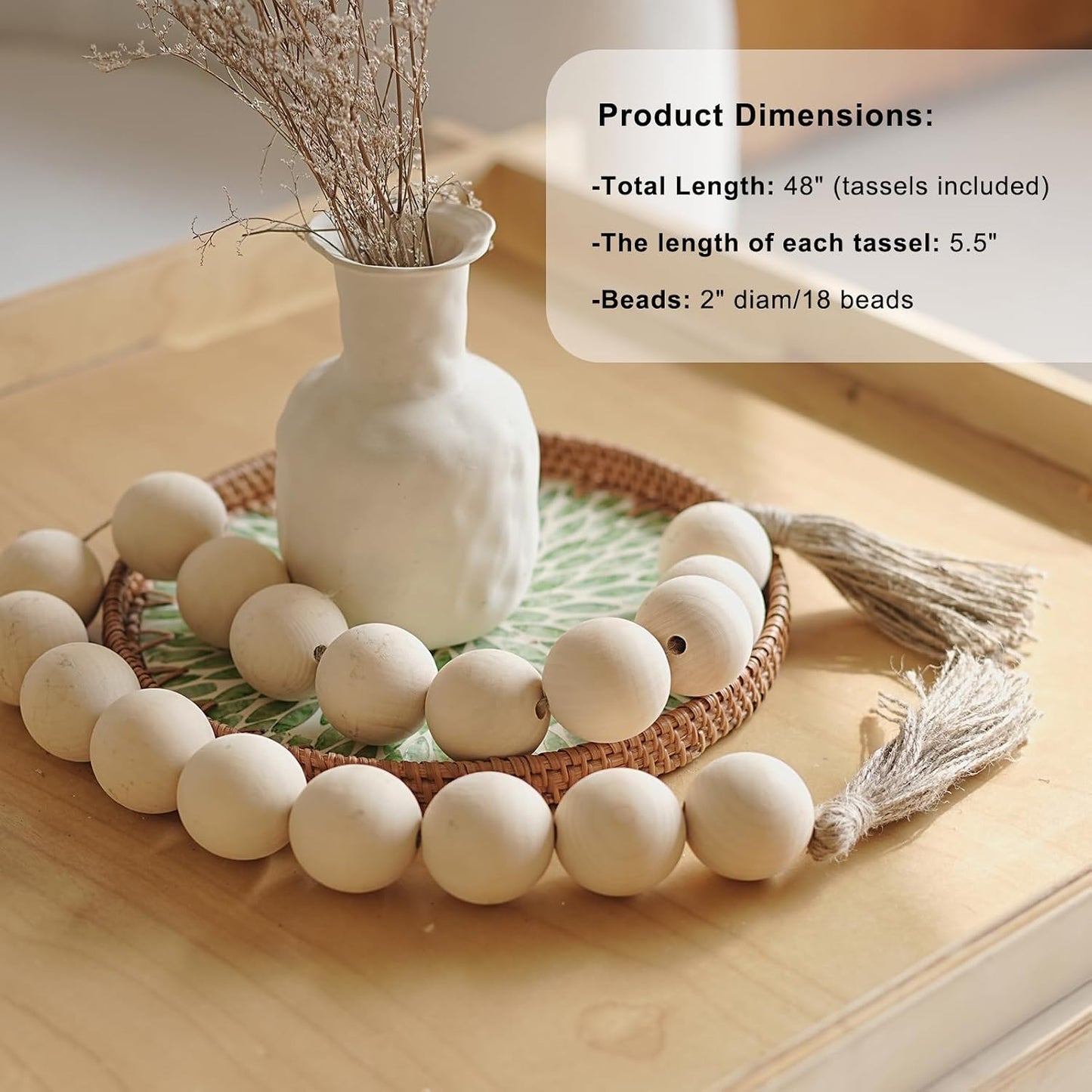 Extra Large Wood Bead Garland / 48 Inches / Natural