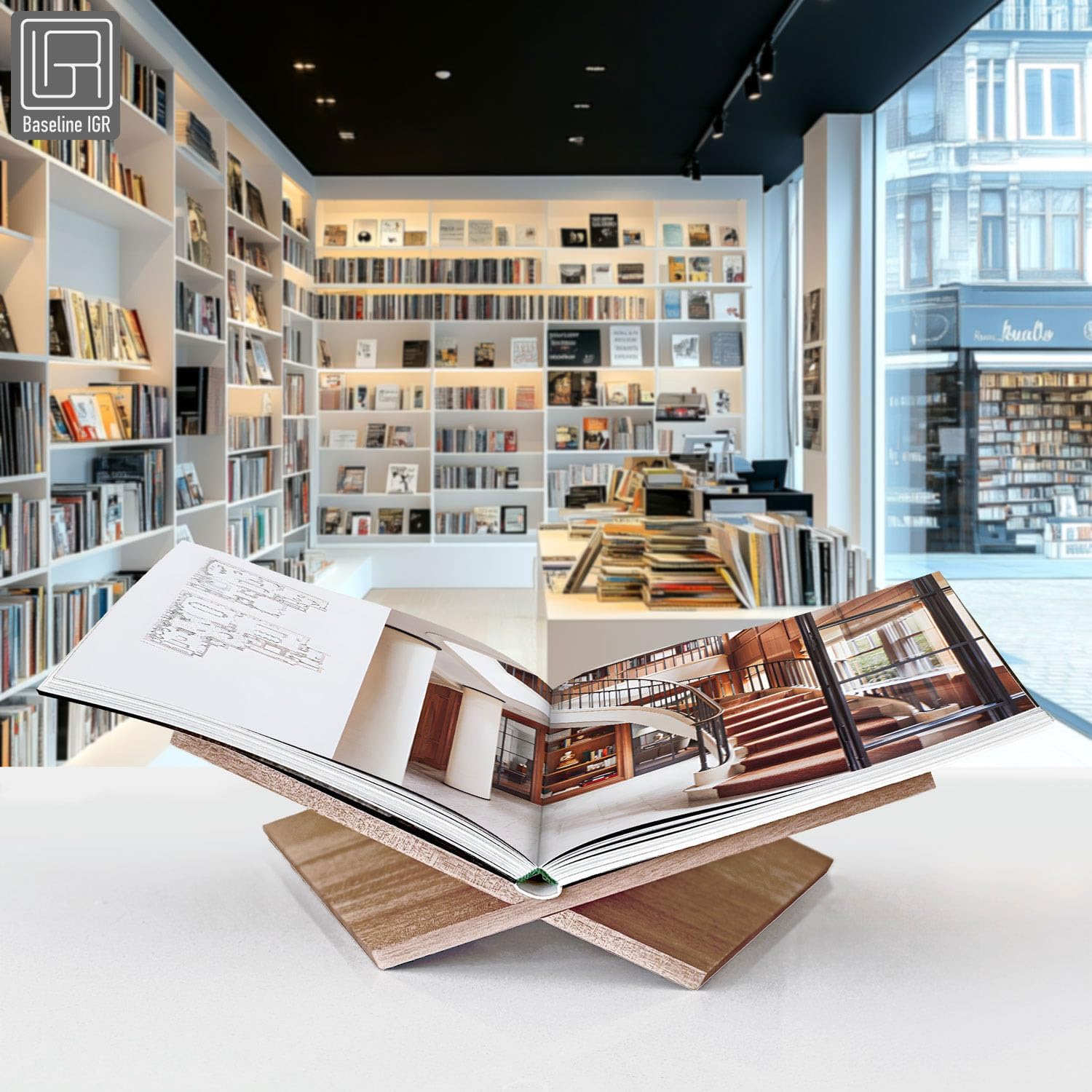 Large Wood Book Stand, 12.5" x 9.5" x 5.5”, Angled Natural Mahogany Wooden Book Holder, Open Bookstand for Display and