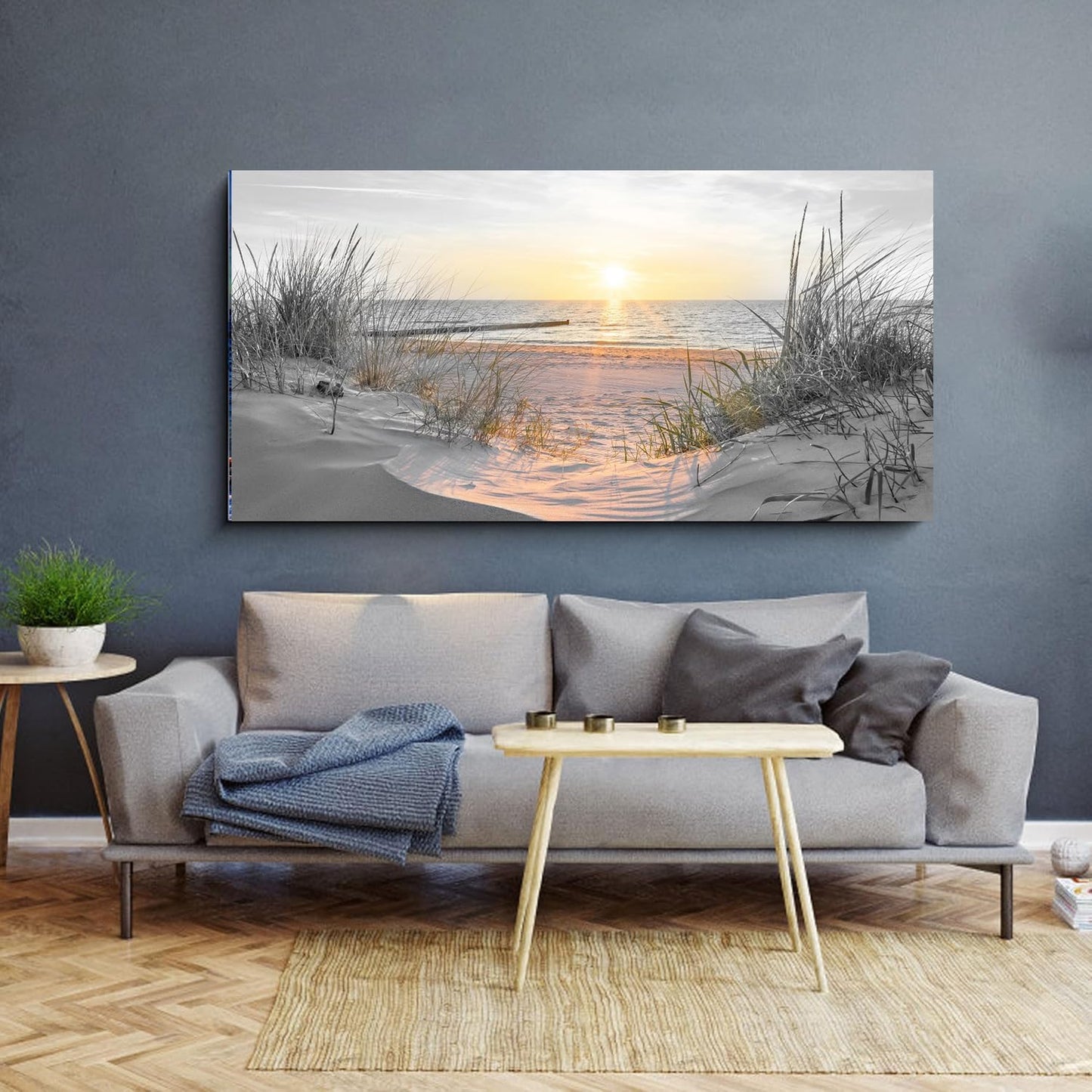 White Sunset Beach Wall Art Coastal Room Decor Ocean Picture / Basunset / 40"L x 20"W / Black
