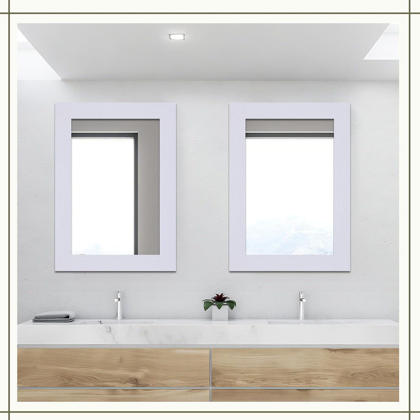 15m Border Wall Decor Peel & Stick Removable PVC Waterproof Bathroom Mirror Frame / White Wood Grain