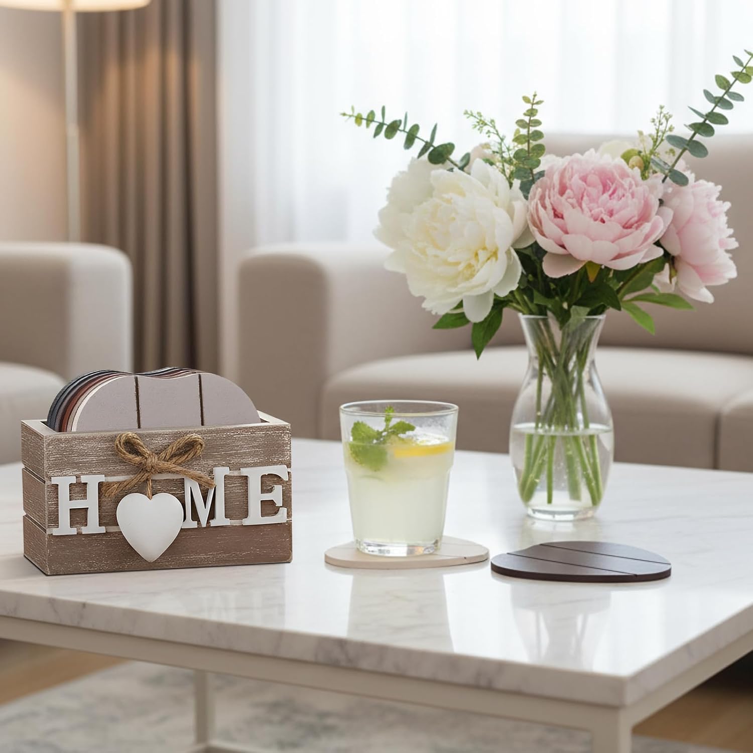 Wooden Heart Coasters House Warming Gifts New White Elephant / Home / Brownish Black / Set of 6