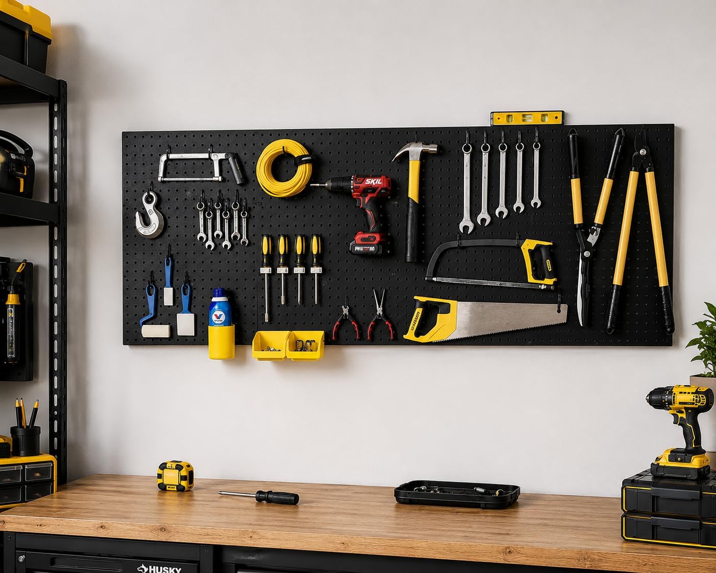Pegboard Kit - 4 Each 24"x16" Peg Board Panels - Made in USA - Mounted Size is 64" x 24" Pegboards Wall Organizer for