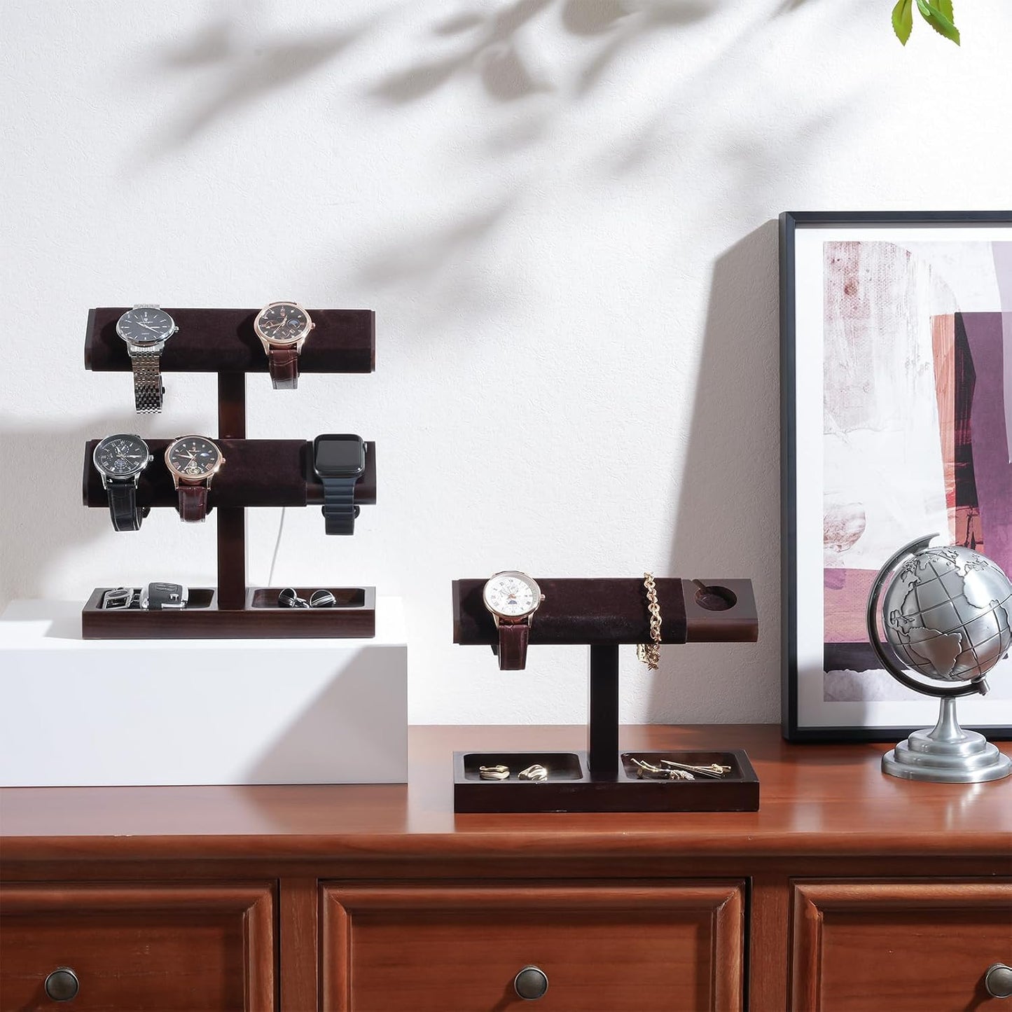 ProCase Wood Watch Display Stand Holder for Men, Wristwatch Tower with T-Bar Design, Hanging Watch Rack, Wooden Wrist