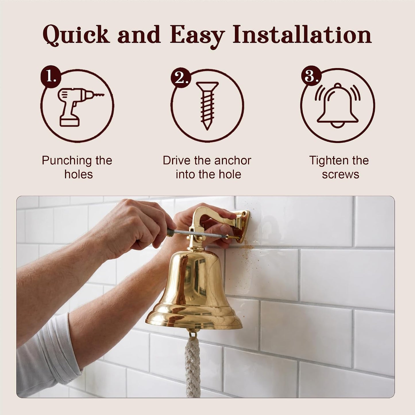 THDC Solid Brass Ship Last Orders Pub Door School Dinner Reception Home Decor Wall Mountable Bell (6")