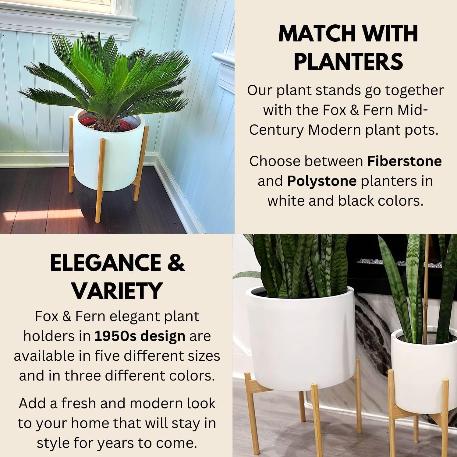 Fox & Fern Mid Century Plant Stands for Indoor Planters, Bamboo, 11.8 Inch | Plug In Design, Holds 200 lbs, Two High