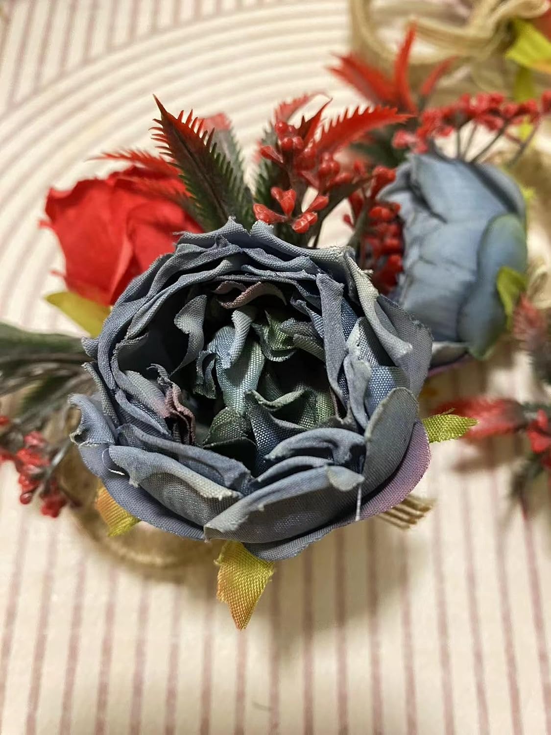 Floral Napkin Rings Set of 6,Rustic Rose Napkin Rings Flower Dinner Napkin Holder for Table Decoration (26#Blue)