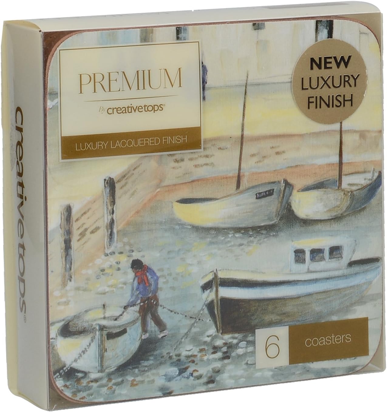 6-Piece Set of Cork Backed Coasters / 0.500 x 10.500 x 10.500 / Cm / Cornish Harbour