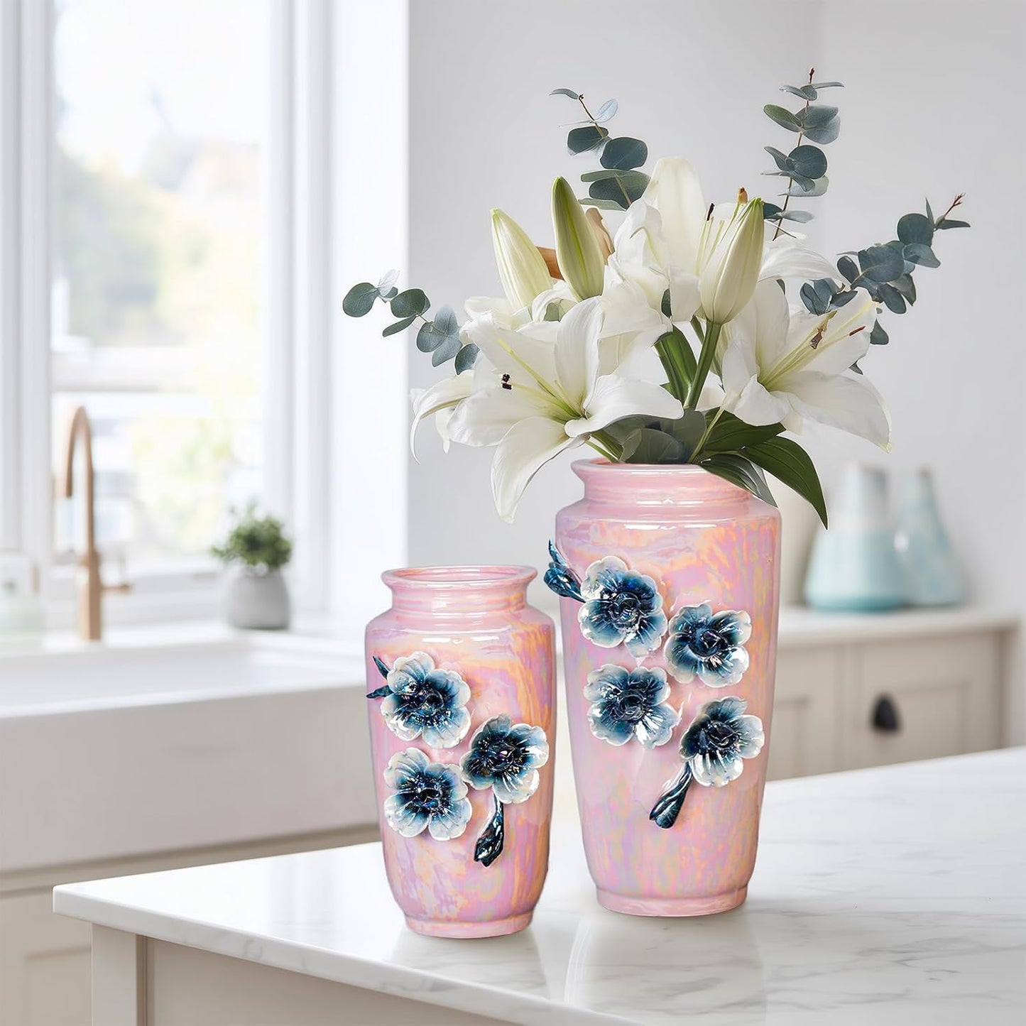 Ceramic Vase / Small Vase for Flowers / Pink / 7 Inch