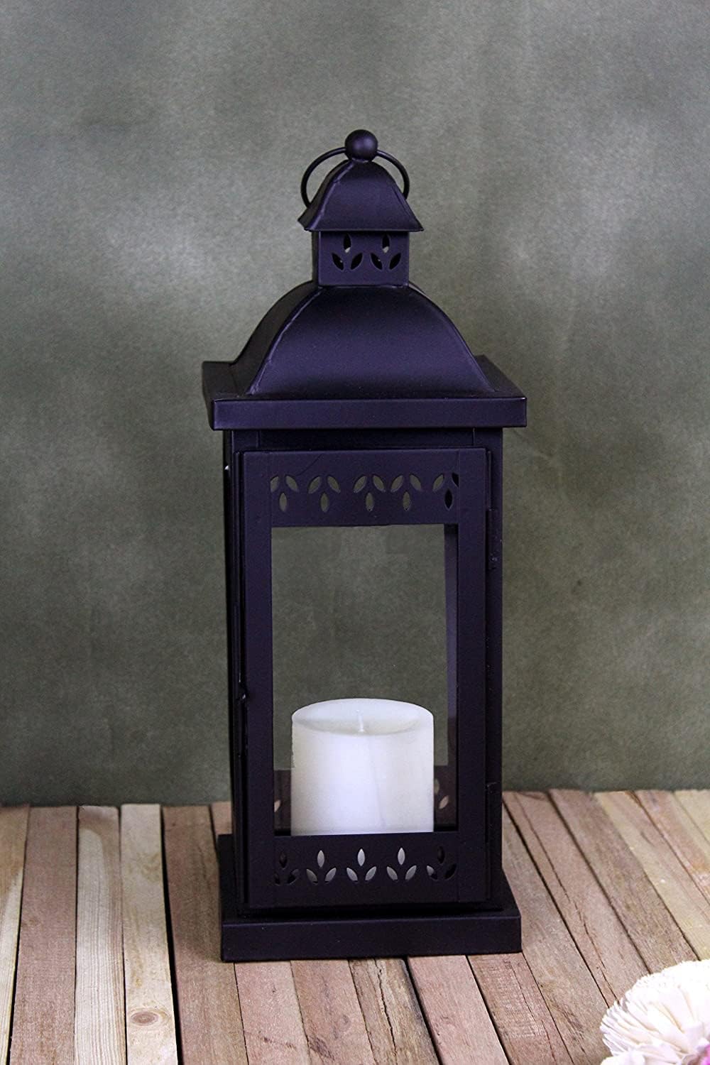 Hosley 15" Clear Glass Iron Lantern - Large Black Classic Style, Decorative Candle Holder for Weddings, Parties