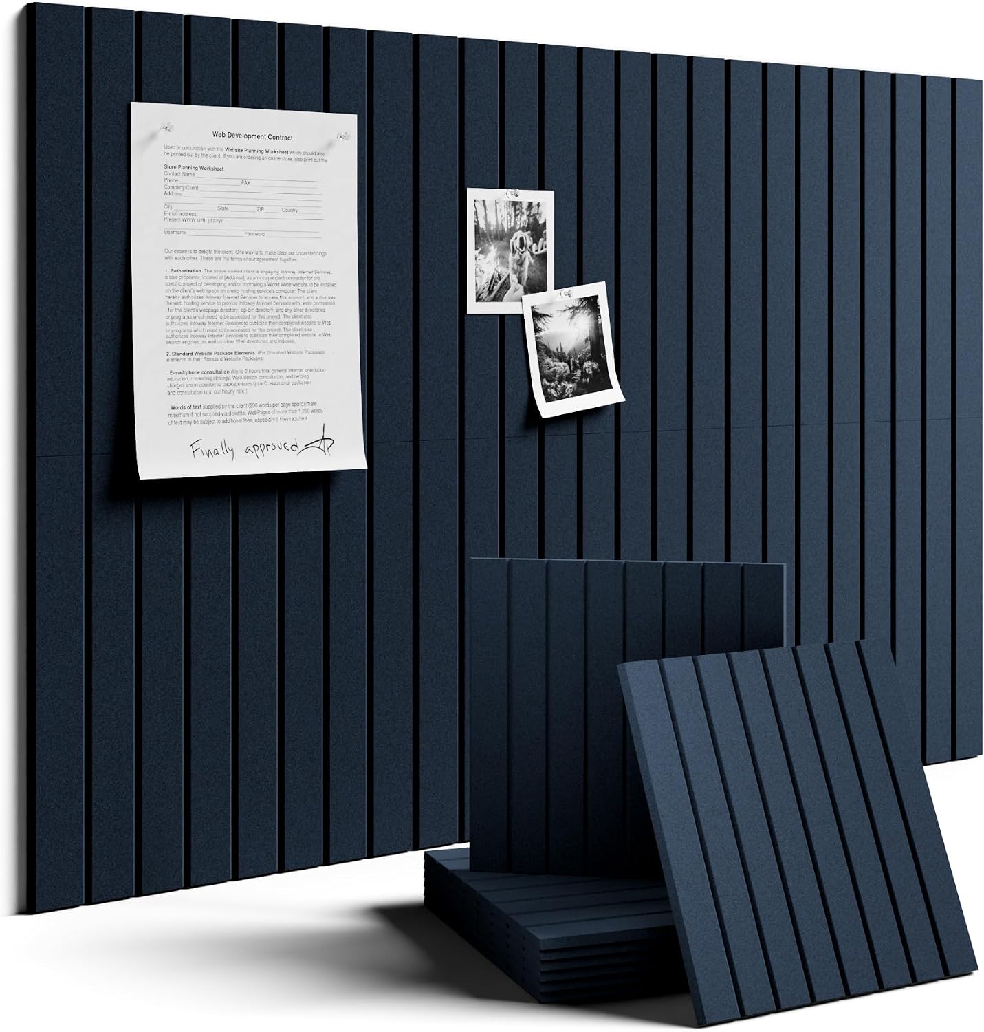 Fluxynara 36" x 24" Large Felt Bulletin Board, Carbon Blue