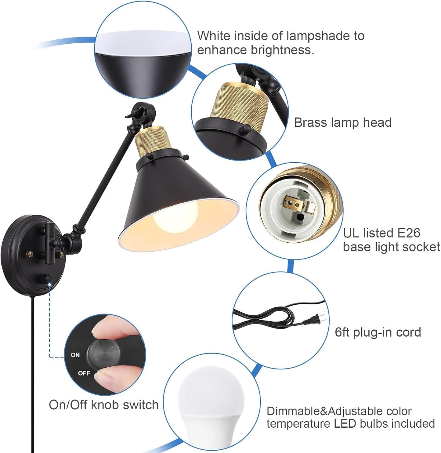 TRLIFE Dimmable Wall Sconce with Remote Control, Plug in Wall Sconces Dimming 10%-100% and Adjustable Color Temperature