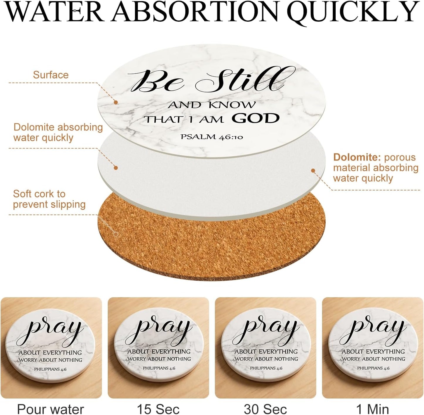 Holder Bible Verses Decorative Bar Table Cup Coasters / Christian Gift / Set of 6