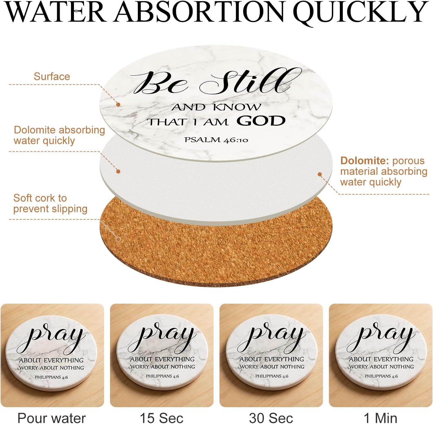 Holder Bible Verses Decorative Bar Table Cup Coasters / Christian Gift / Set of 6