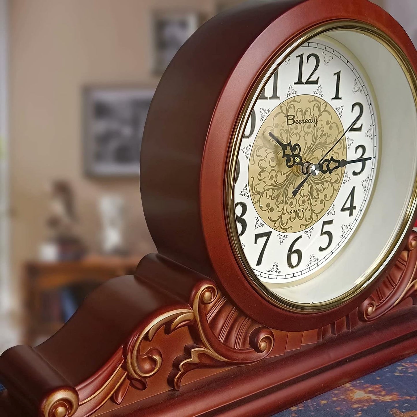Mantel Clock, Antique Desk Clock, Modern Quartz Movement-Continuous Scanning (Ultra-Quiet), Suitable for