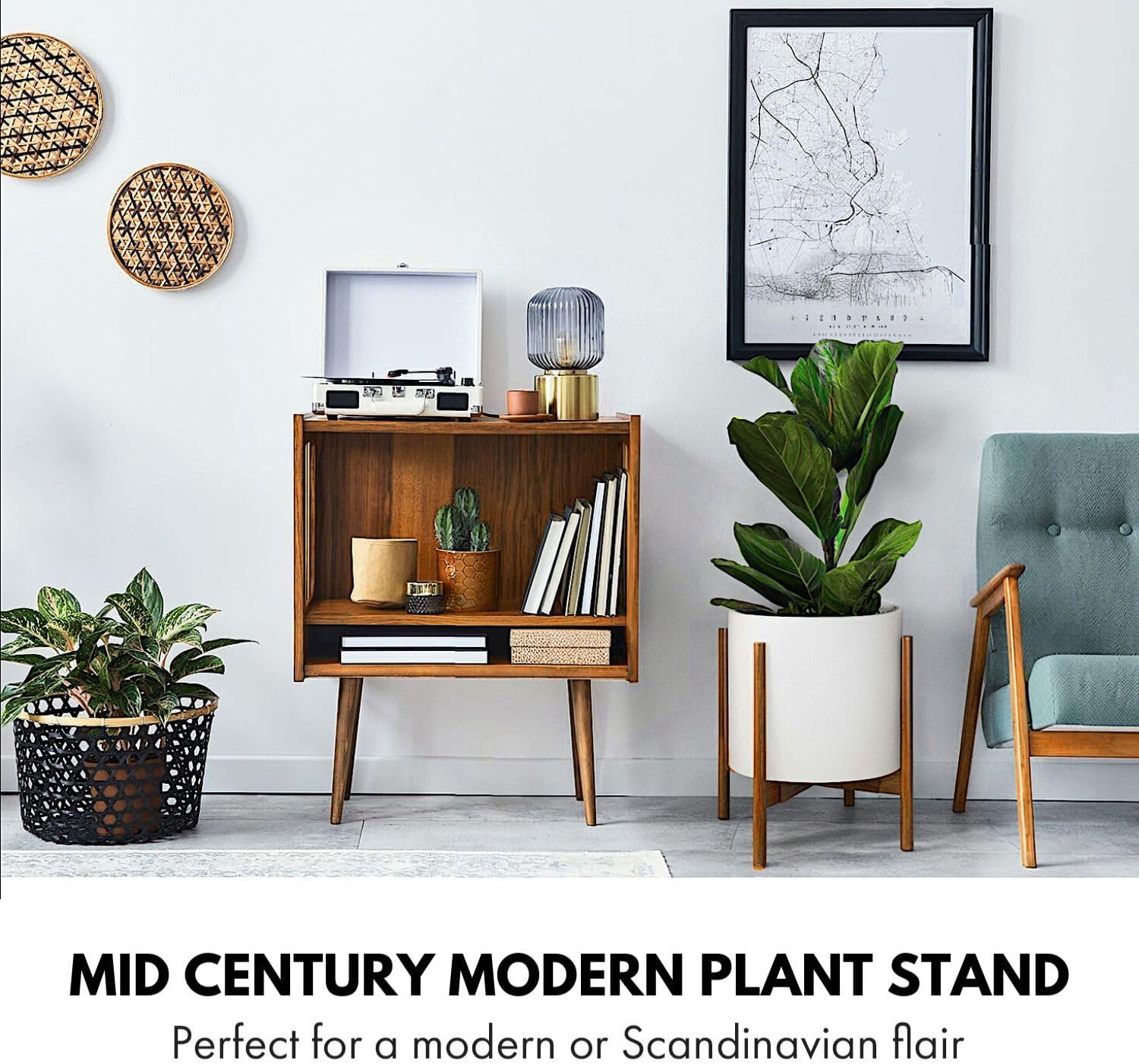 Fox & Fern Large Adjustable Plant Stand Indoor, Bamboo Stand, 11 - 15 Inch | Plug In Design, Holds 200 lbs, Two