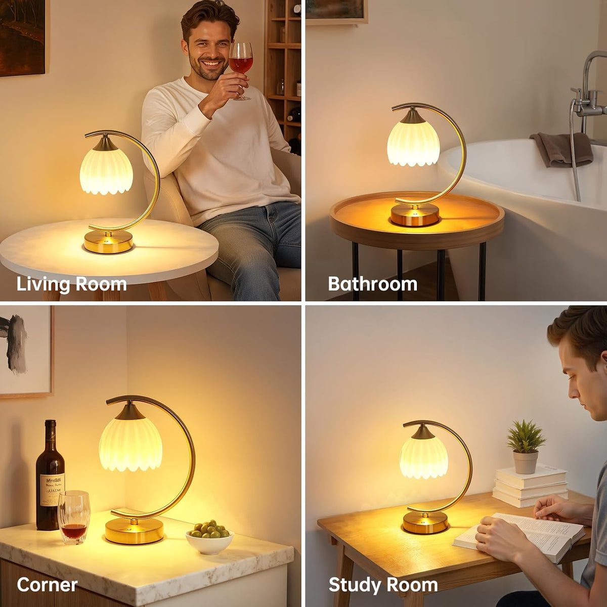 Shenmoyl Set of 2 Tulip Table Lamp, 5200mAh Cordless Touch Control Table Lamps with 3 Color Temps & Stepless Dimming