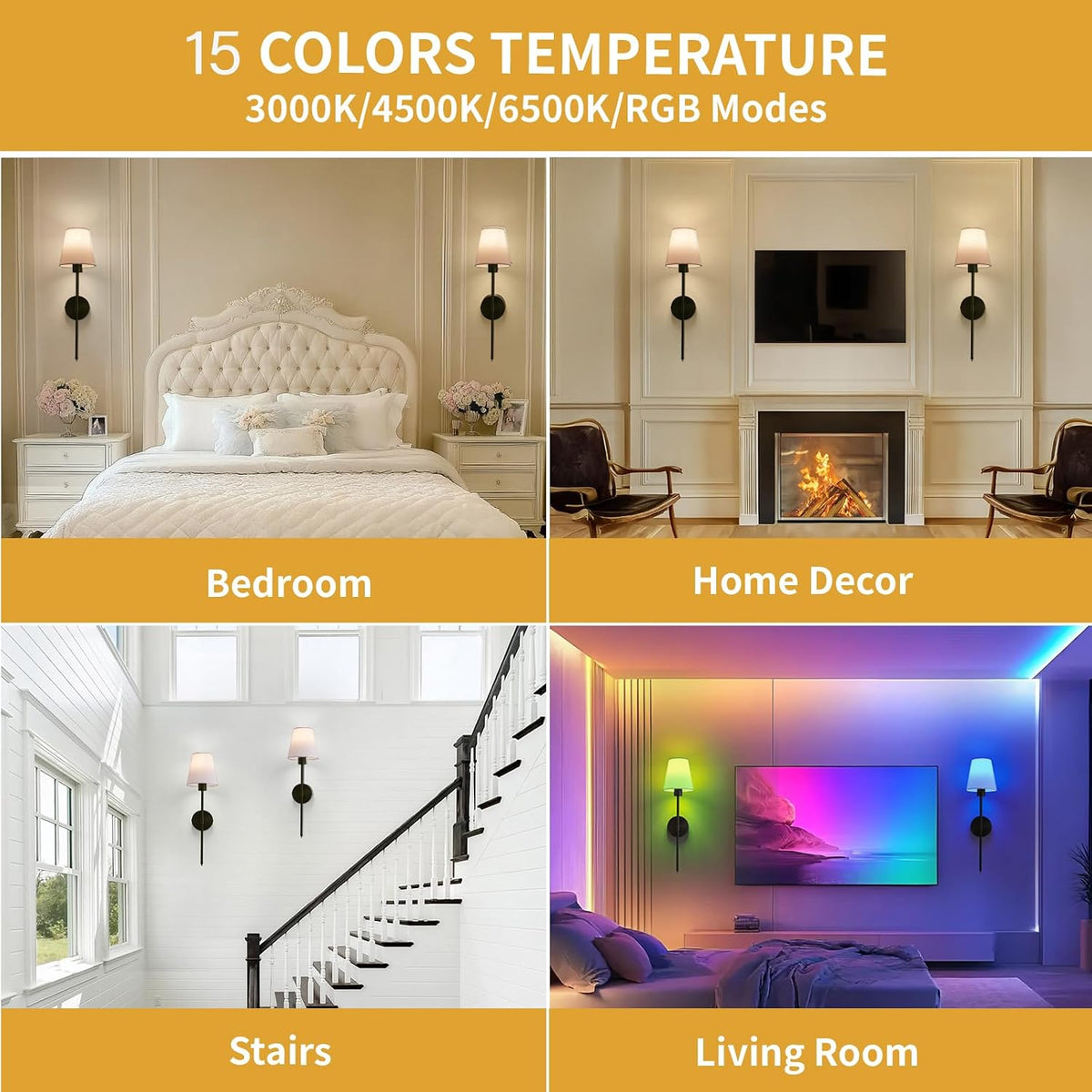 Wall sconces Set of Two Battery Operated – Rechargeable Wireless Wall Lights with Remote, 15 Colors & Dimmable