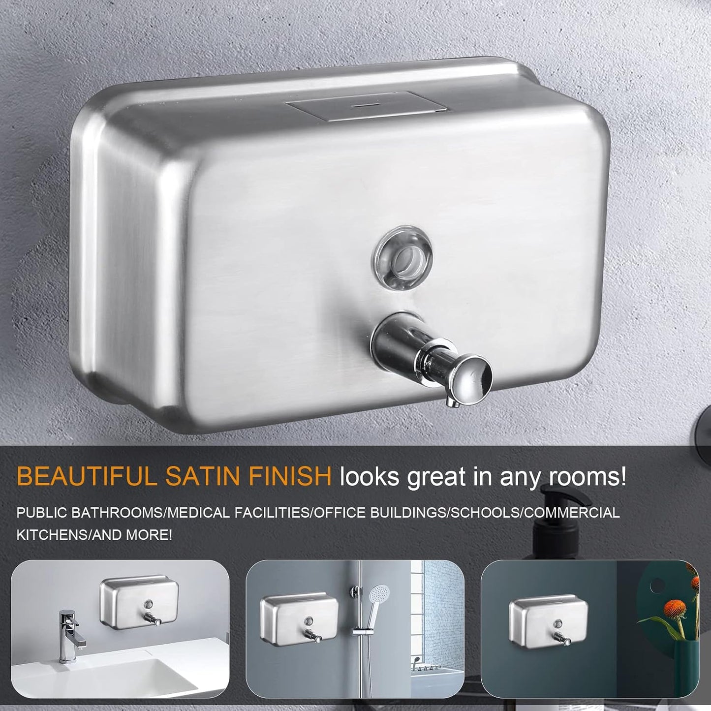 Commercial Soap Dispenser Wall Mount Stainless Steel, Horizontal | Rust-Proof Lining and Anti-Leak Pump Liquid Hand