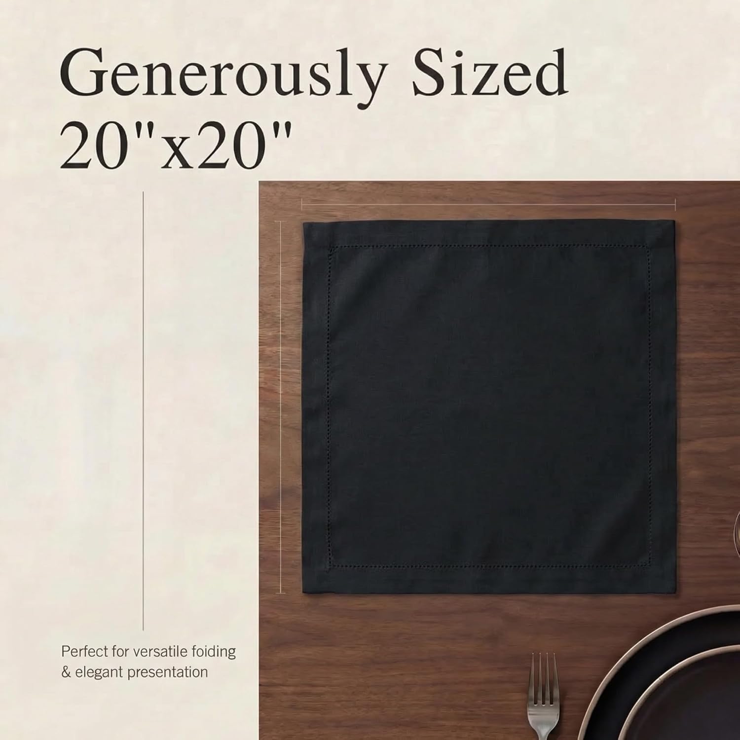 Urban Villa Cloth Napkins Cotton 20x20 (Set of 12) Black