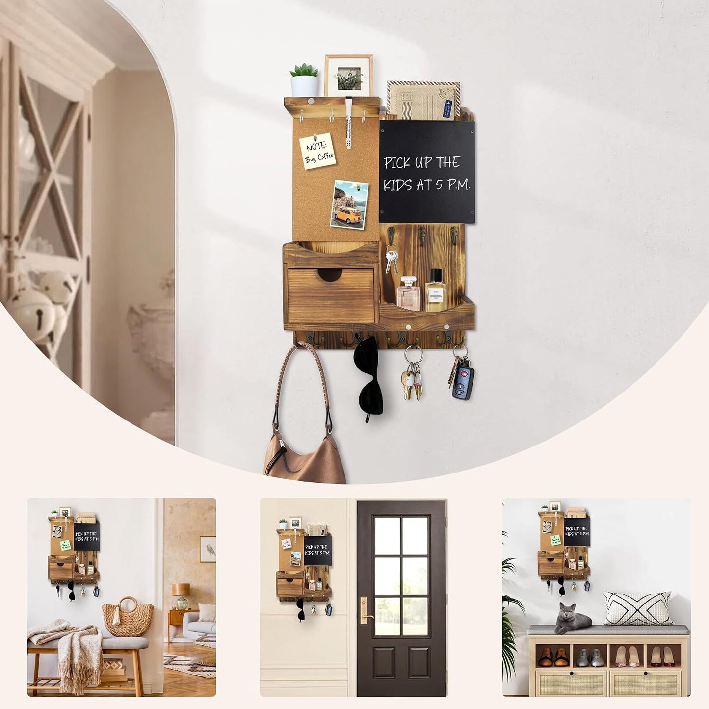 Key Holder Wall Mount / Natural Wood / Vertical