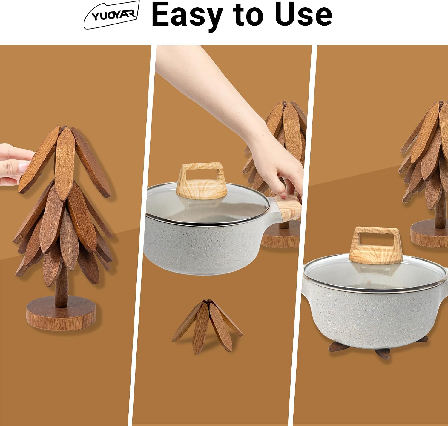 Wooden Tree-Shaped Trivets Set / Wood-1 / Large