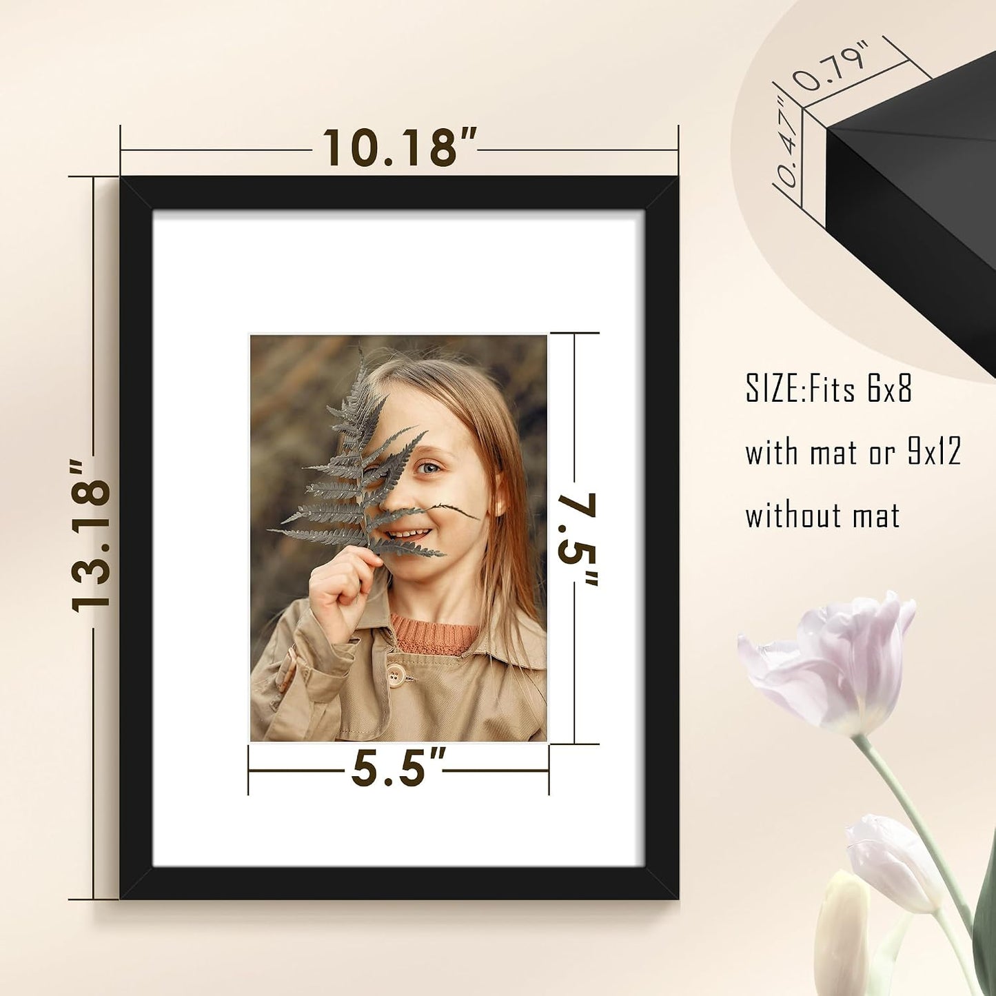 9x12 Picture Frame Sef of 10, for Wall Gallery Decor, Black | Display Pictures 6x8 with Mat or 9 x 12 Without Mat