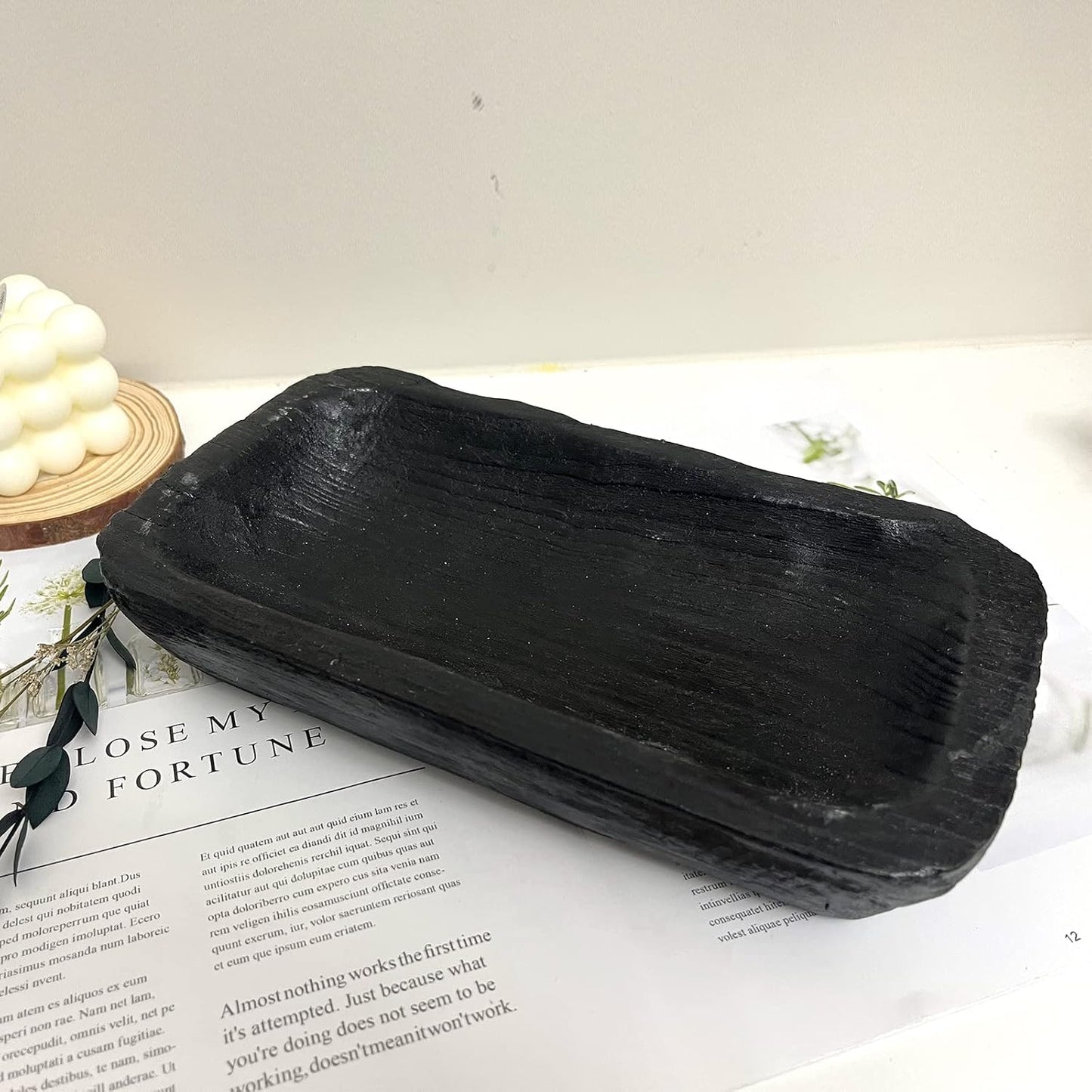 Wooden Dough Bowl Decor / 10inch Black