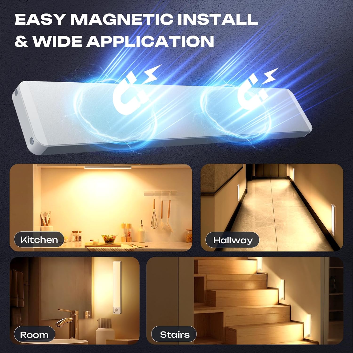 Under Cabinet Lighting Wireless LED Motion Sensor Magnetic Light 14Inch 2500maAh Rechargeable Indoor Closet Lights for