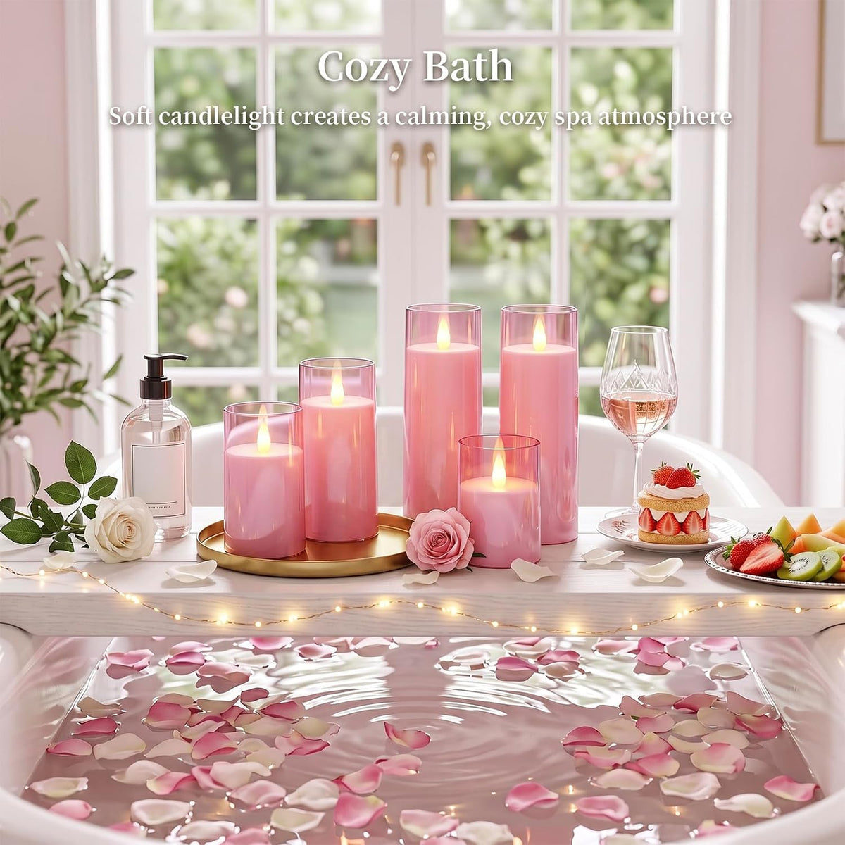 Homemory Realistic Flickering Flameless Pink Candles with Remote & Timer | LED Fake Electric Pillar Candles Battery
