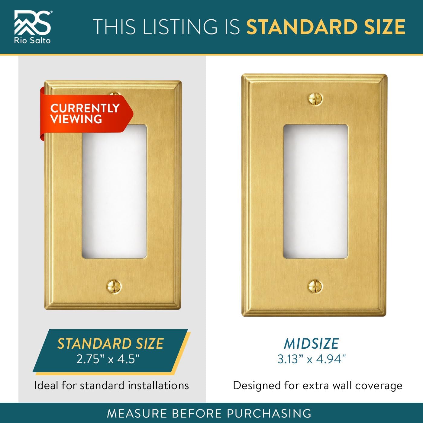 Rio Salto BRASS Gold Light Switch Cover Rocker Switch Plate Outlet Covers Brushed Gold 5 Pack Premium Wall Plate Cover