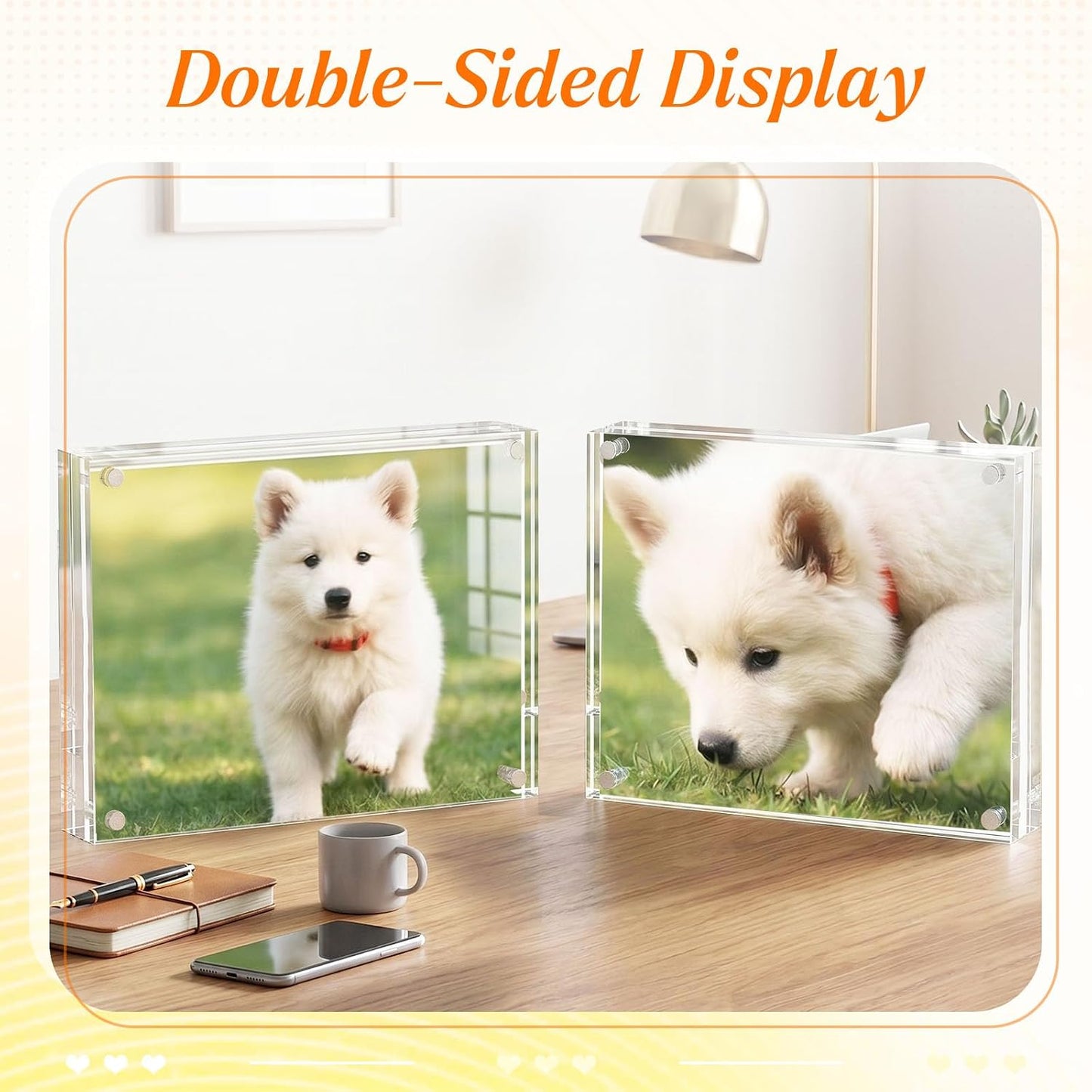 2 Pcs Acrylic Picture Frame, 8x10 Magnetic Photo Frames 20mm Thicker | Frameless Clear Picture Frame for Display