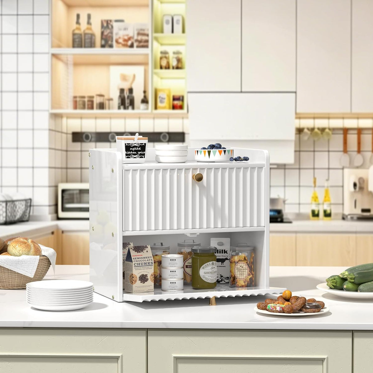 Bread Box for Kitchen Countertop, Large Bread Storage Container for Homemade Bread, Double Layer Farmhouse Breadbox