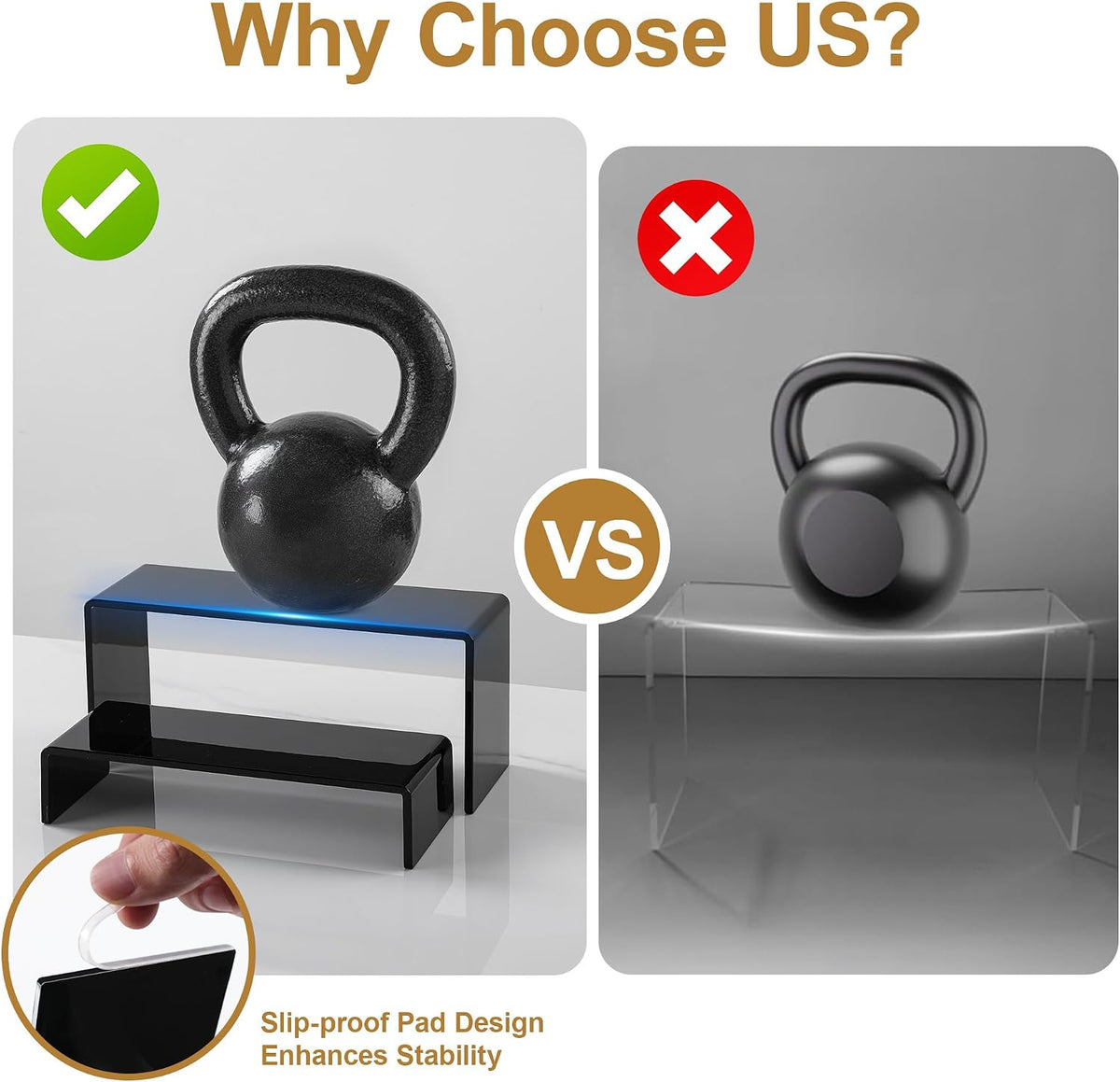 6 Pcs Acrylic Display Risers, 2 Set(7.9”L, 8.3”L, 8.7”L), Black | Rectangular Display Stands, Acrylic Display Shelves
