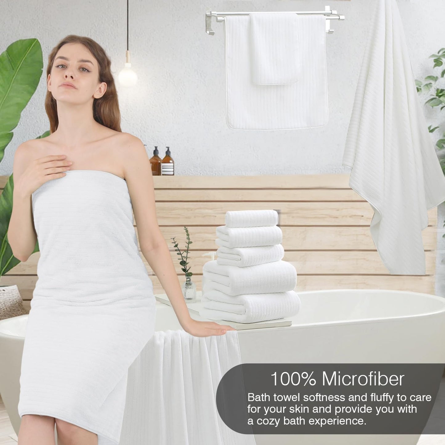 18 Piece Family Bath Towel Set Include 6 Bath Towels,6 Hand Towels and 6 Washcloths Soft Bathroom Towel with Hanging