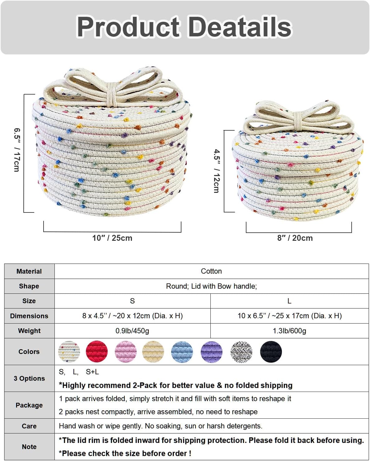 Small Woven Storage Baskets / Rainbow / S+L