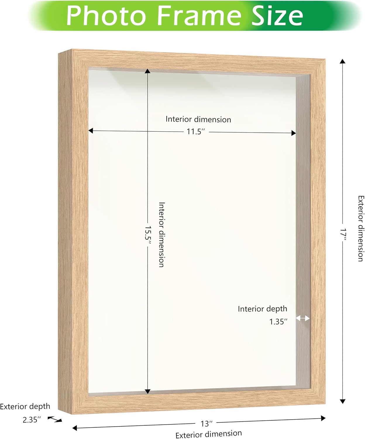 FrameWorks 12” x 16” Natural Oak Wooden Shadow Box Frame – Display Case with Soft Felt Back, Memory Box with Tempered
