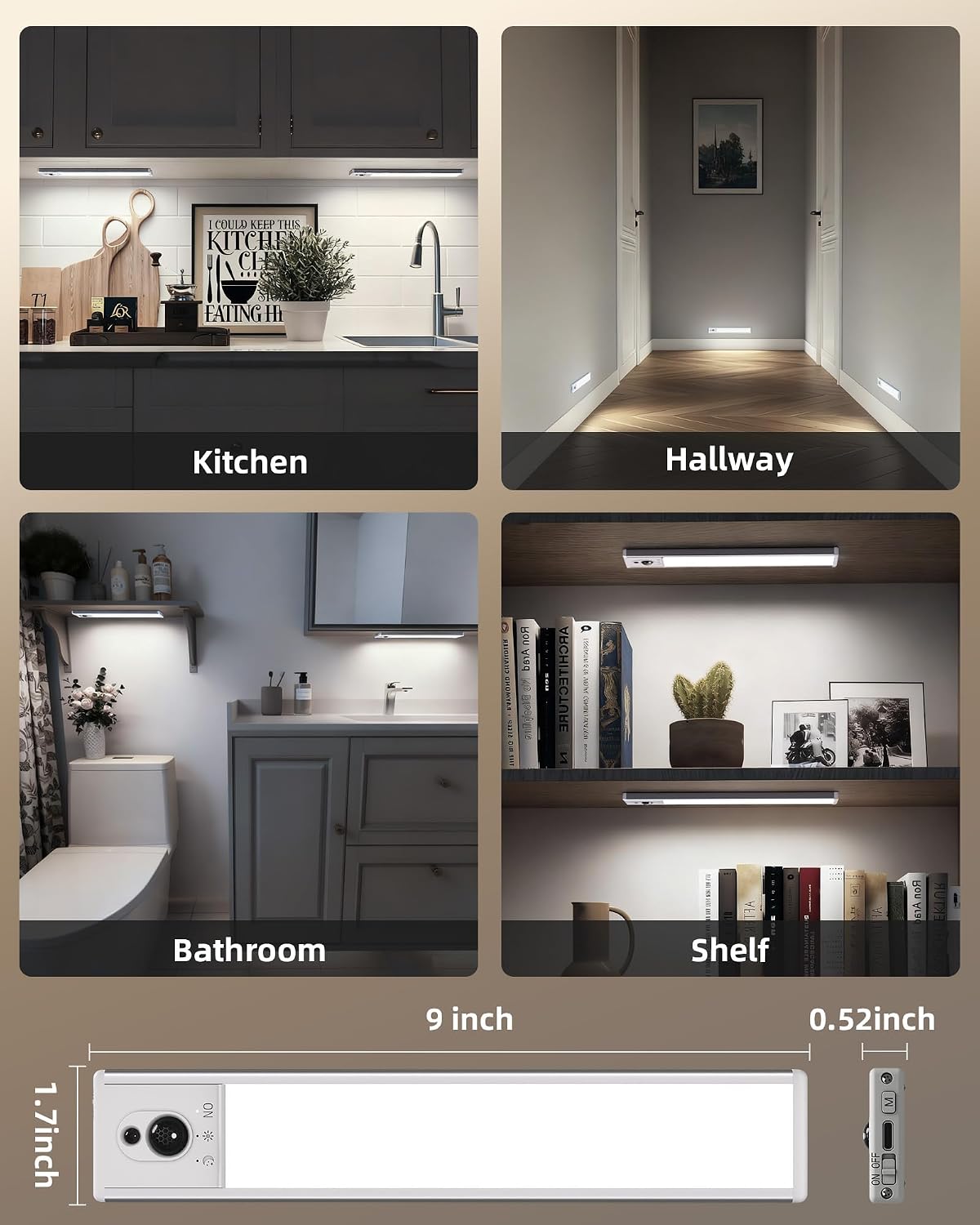 EZVALO Under Cabinet Lighting with Charging Station, Rechargeable Motion Sensor Light Indoor, Dimmable Closet Lights