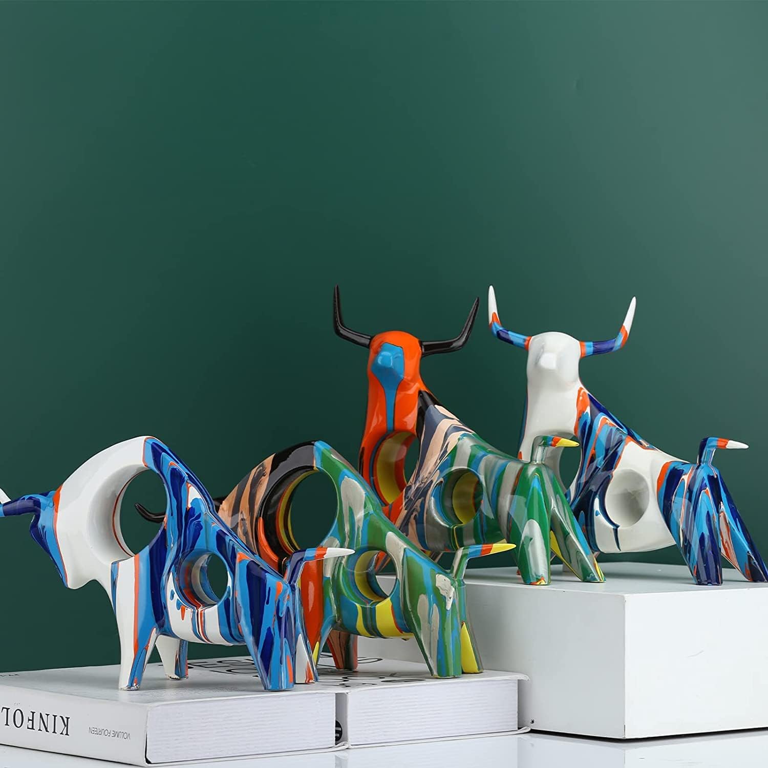 Resin Painted Bull Statue / Blue B