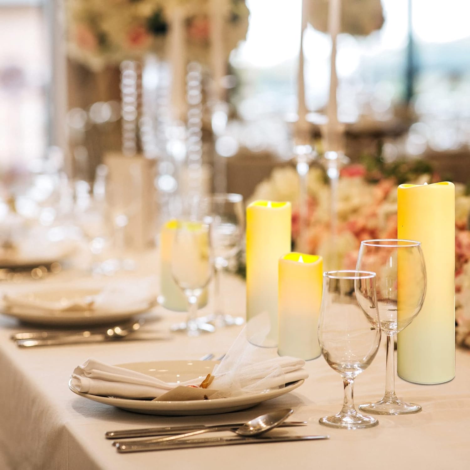 YIWER Plastic Waterproof Flameless Candles Set of 18: Battery Operated Candles Ivory Flickering Pillar Candles Include