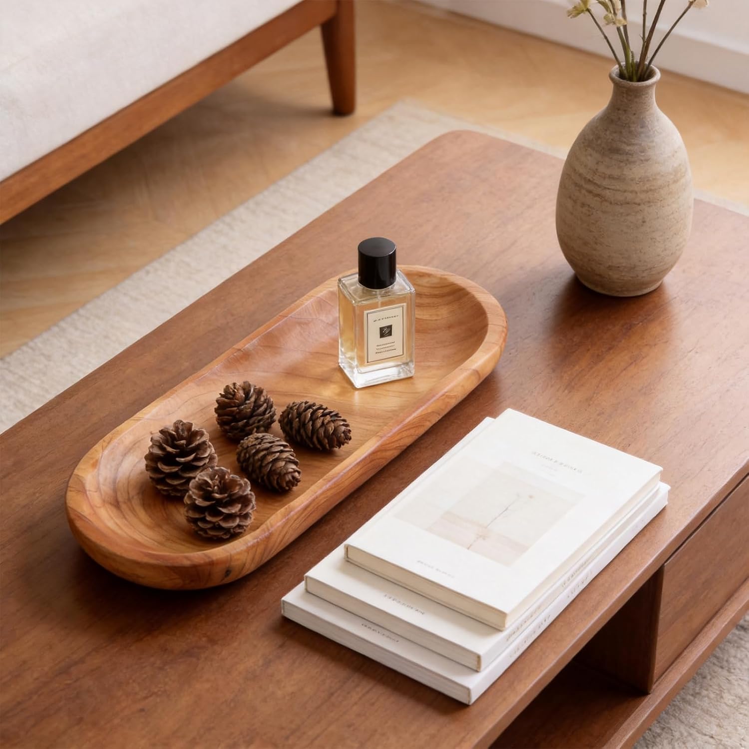 14.17" Decorative Tray Wooden Middle Fruit Bowl For Decor Oval Rustic Wooden Candle Holder Key Candy