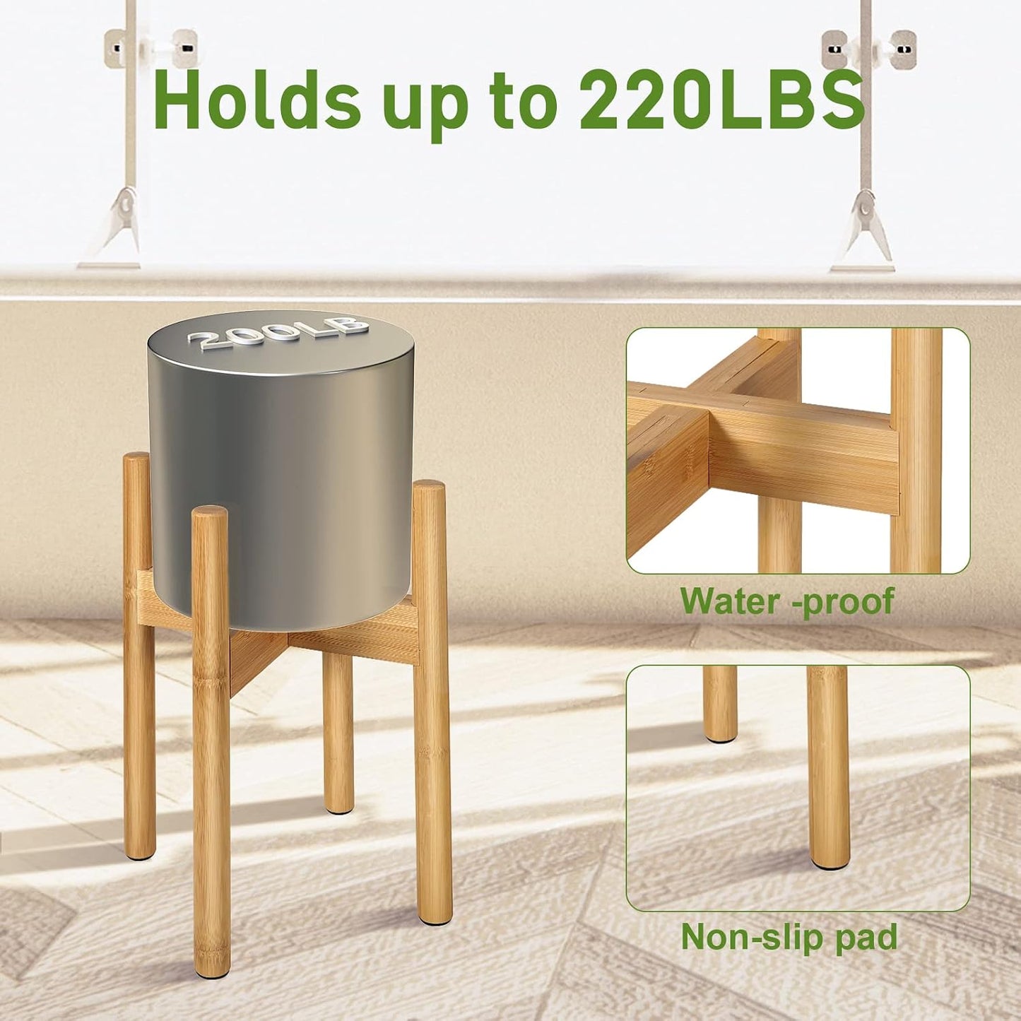 2 Pack Bamboo Plant Stands, Adjustable Plant Stand Indoor | Mid Century Modern Plant Stand, Plant Holder for Living