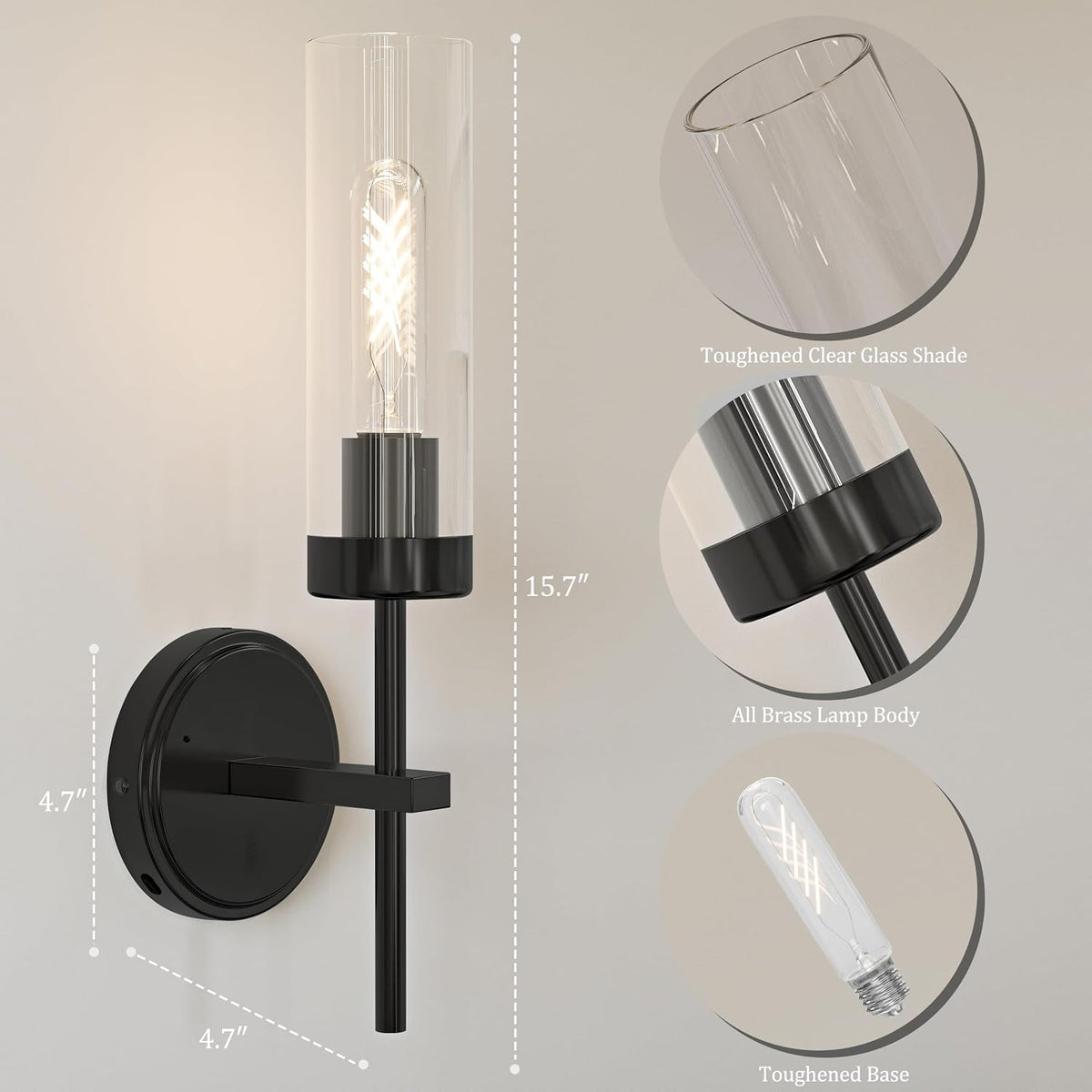 Black Battery Operated Wall Sconce, Wireless Wall Sconces with Remote Control, Rechargeable 3000K Dimmable Wall Light