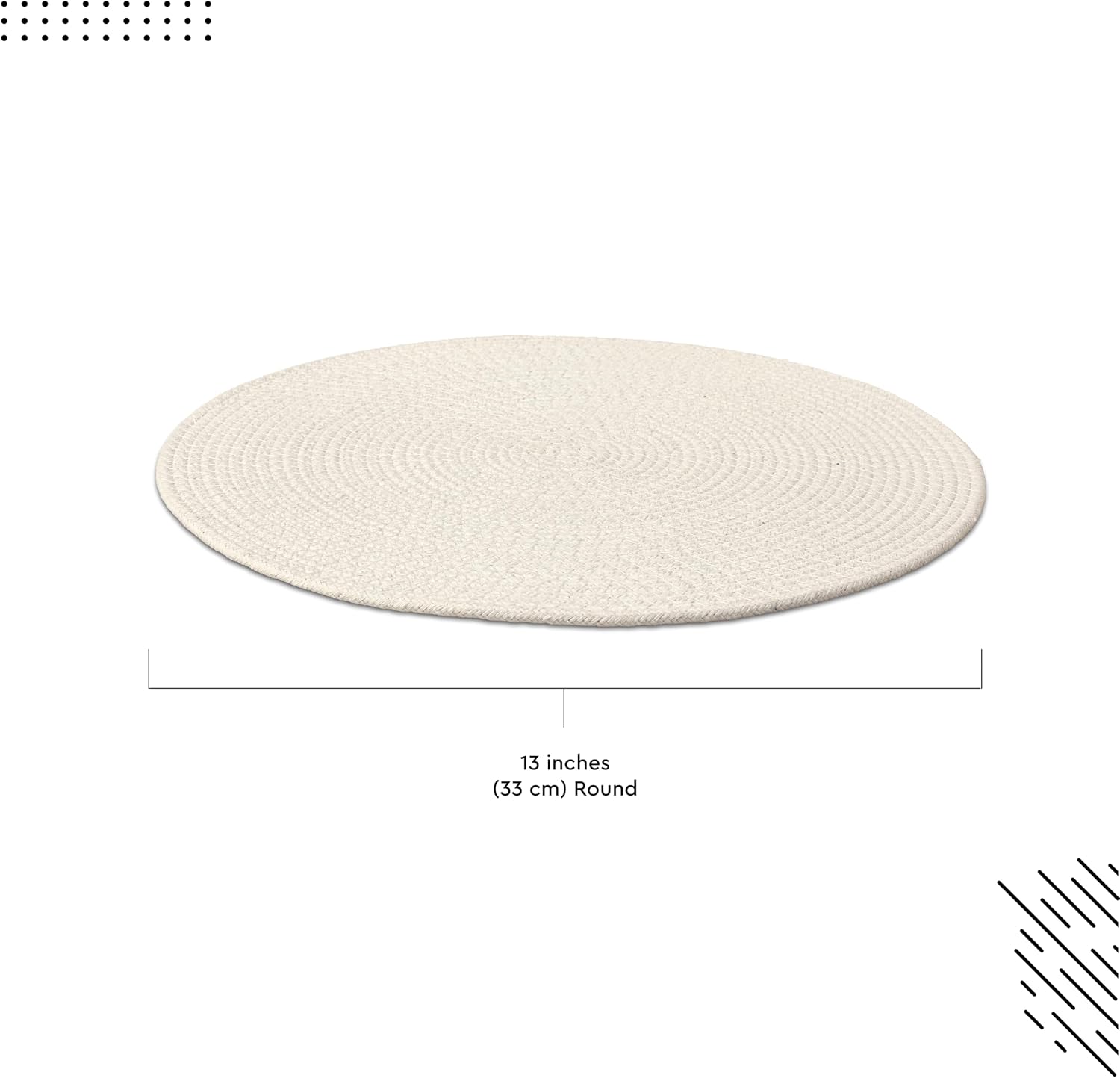 Encasa XO Placemats, Round Cotton Dining Table Mats 13" | Off White, Handcrafted Ribbed Texture | Heat Resistant