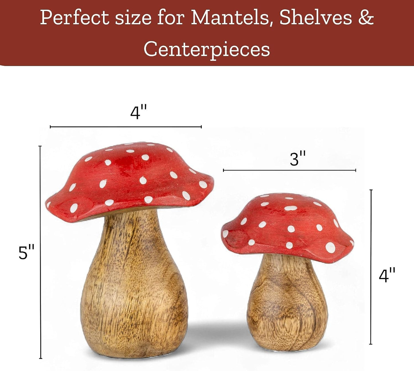 Wooden Mushrooms Decorative Figurines / Red / Set of 2
