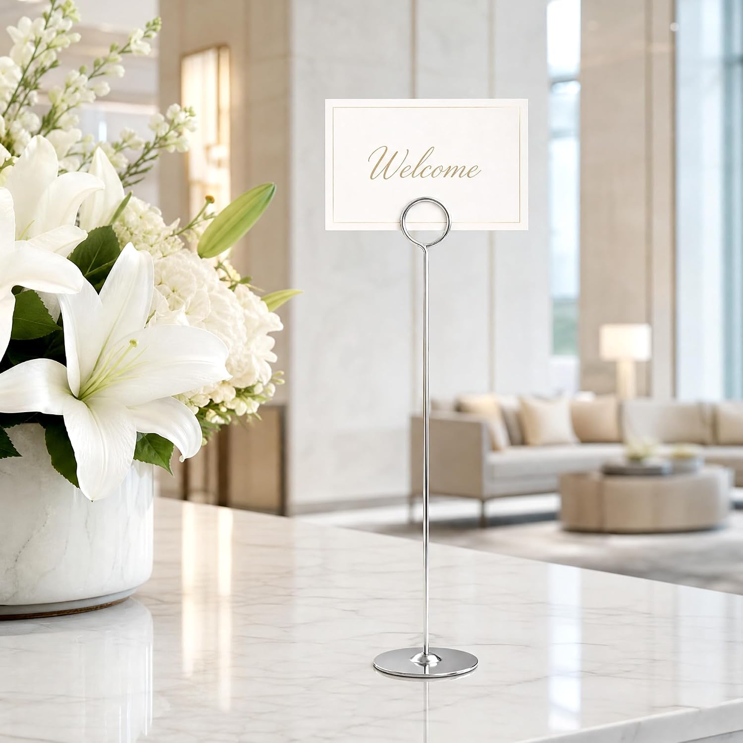 Urban Deco 12 Inch Silver Steel Place Card Holder,16 Pack Table Number Holder