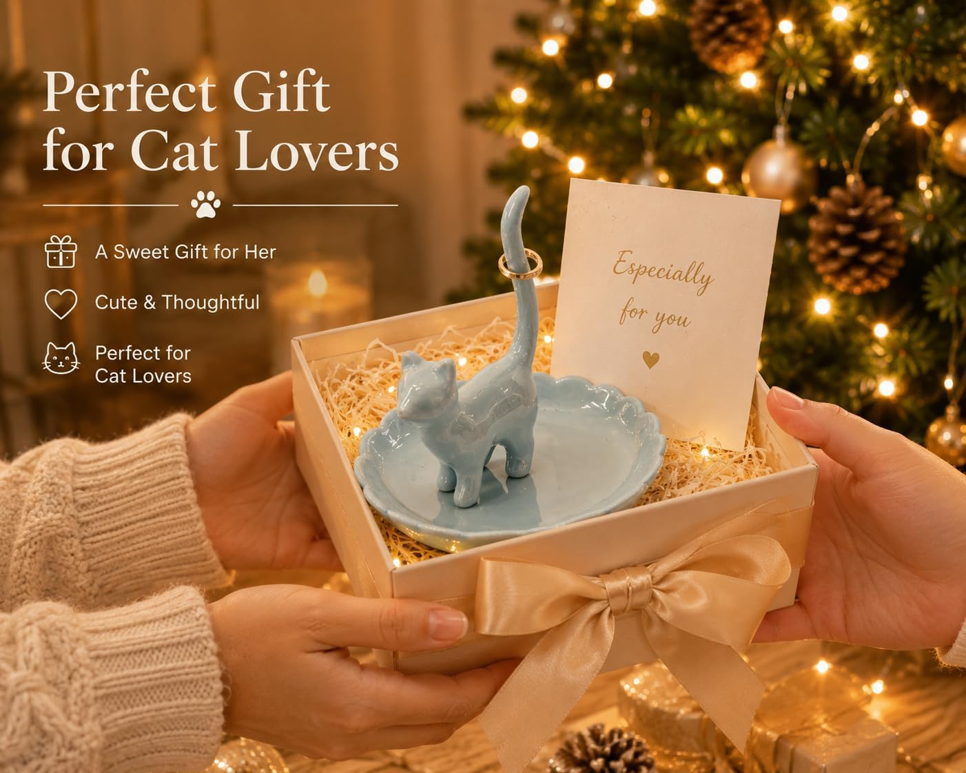 Cat Ring Holder Jewelry Dish-Ceramic Trinket Tray for Rings / Blue Cat